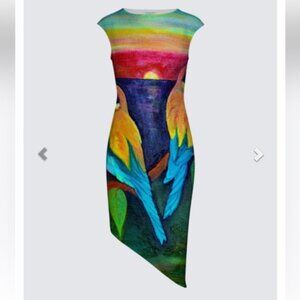 Le Galeriste Colorful Parrot Print Dress size L